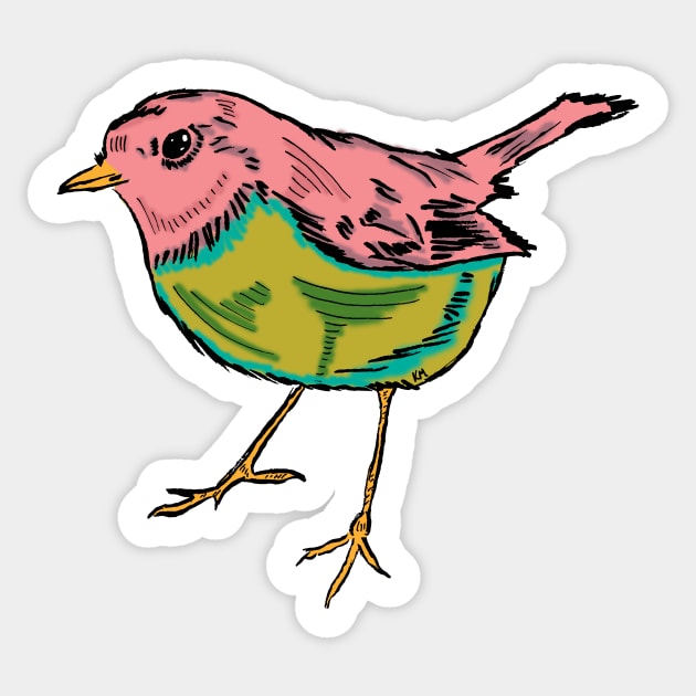 Pink and Green Bird Sticker by Katherine Montalto